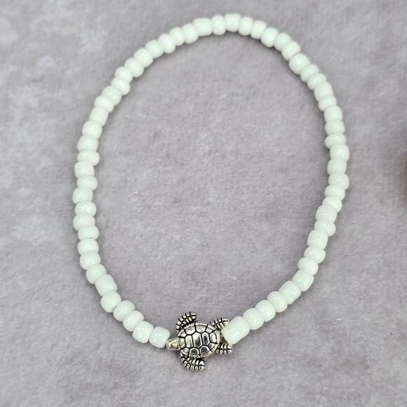 Shell Turtle White Blue Bead Stack String Stretch Bracelet Fashion Jewelry - Picture 2 of 4